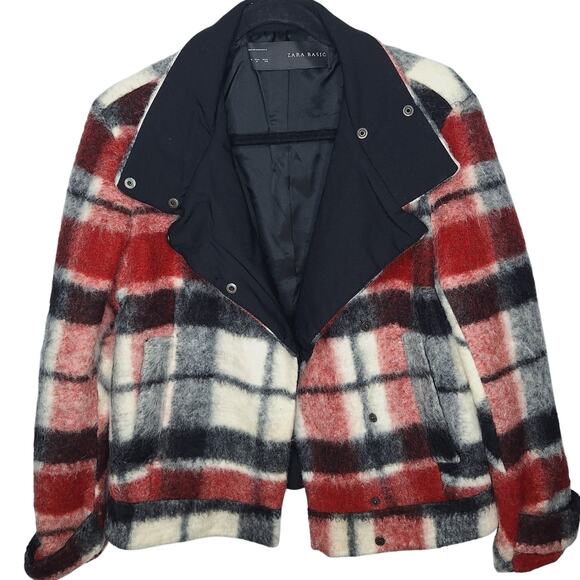 Zara Buffalo Plaid Moto Jacket Wool Mohair Women's Medium Grunge Check Fall - Picture 1 of 13